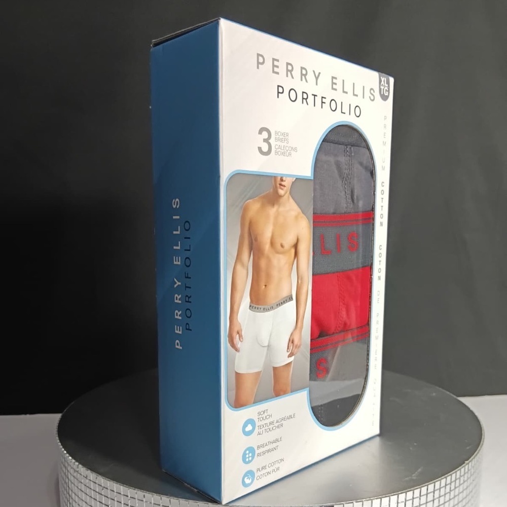 Perry Ellis Boxer Briefs  Gray And Red Trio Brand New